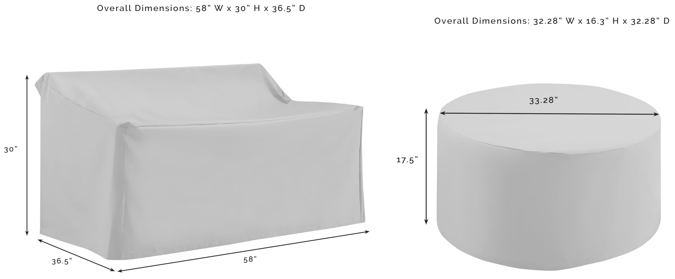 Crosley Furniture Patio Furniture Covers, Waterproof 2-Piece Cover Set for Round Outdoor Table and Loveseat, Gray