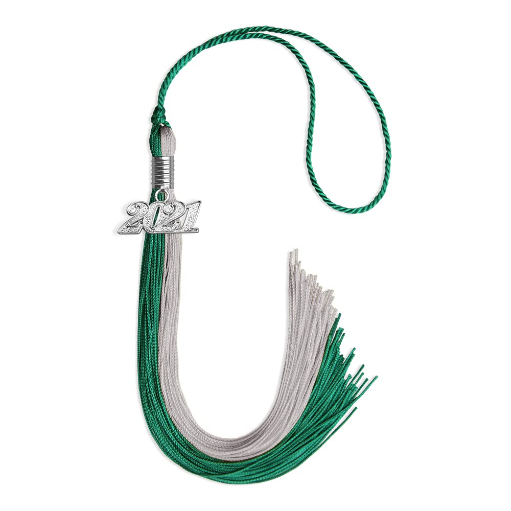 Endea Graduation Double Color Tassel with Silver Date Drop (Emerald Green/Grey, 2021)