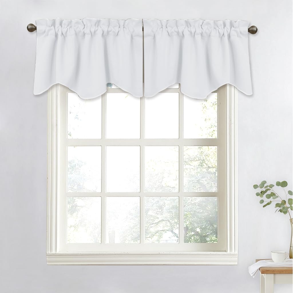 NICETOWN Bathroom Valances for Small Windows, Rod Pocket Elegant 52 inches by 18 inches Scalloped Valance Curtain Panel for Livi