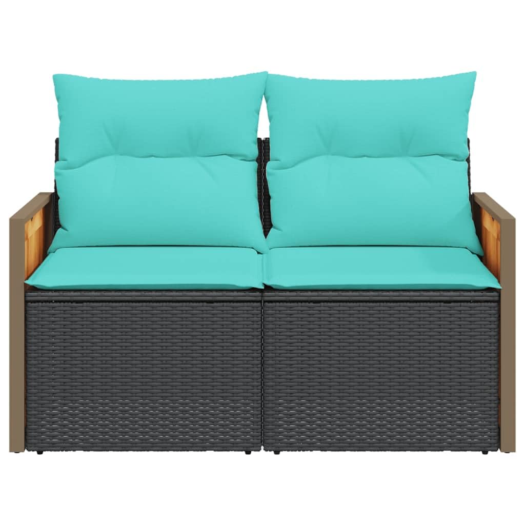 vidaXL Patio Sofa/Outdoor Loveseat 2-Seater Black Poly Rattan with Cushions - Comfortable, Durable Garden Seating with Storage