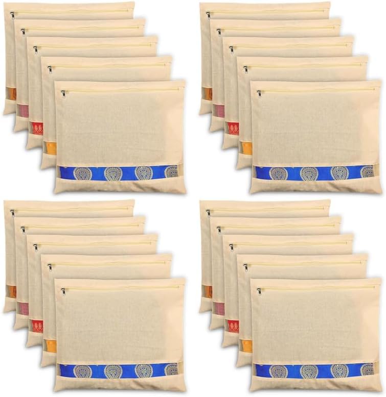 Cotton Saree Covers with ZIP  Pure Cotton 20 Big Size Single Sari Storage Bags/Cover/Pouches for Packing New Sadi  Wardrobe Or