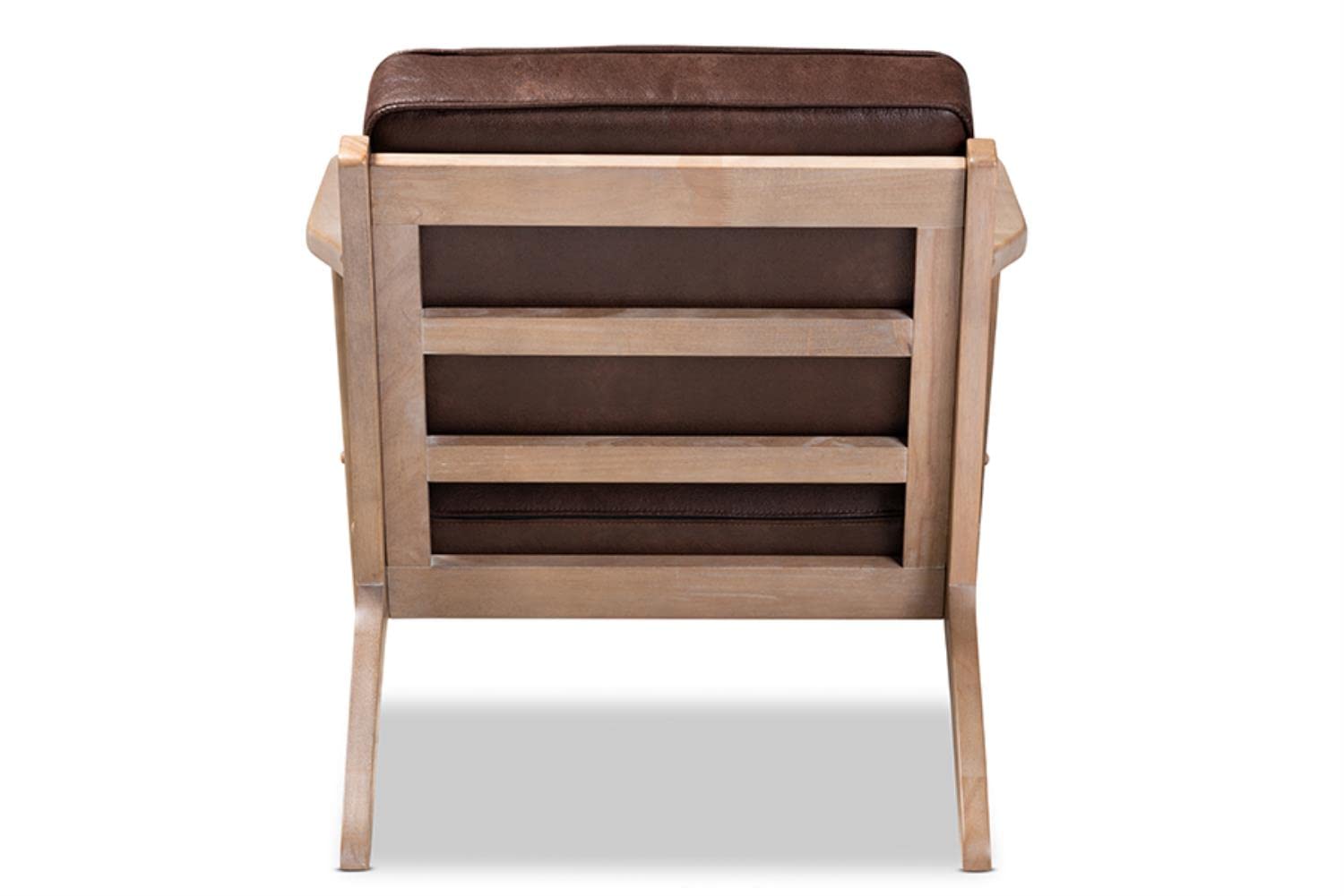 Baxton Studio Sigrid Mid-Century Modern Dark Brown Faux Leather Effect Fabric Upholstered Antique Oak Finished 2-Piece Wood Armchair and Ottoman Set