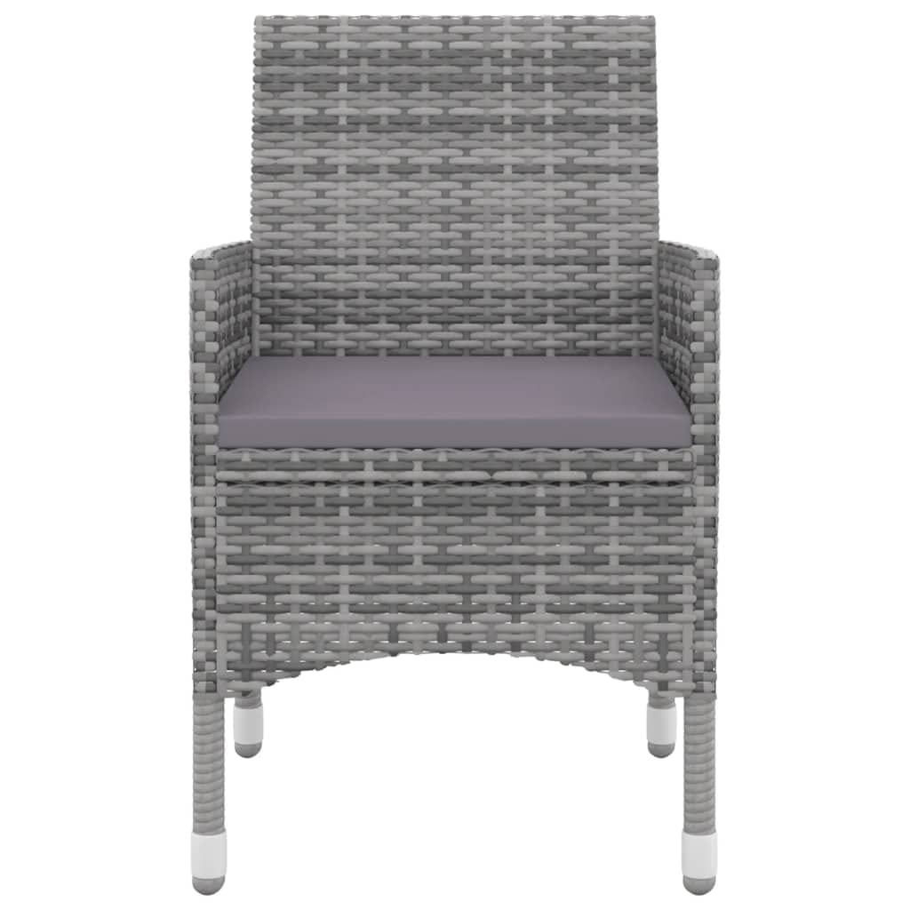 vidaXL 3 Piece Outdoor Dining Set with Cushions - Patio Furniture in Gray Poly Rattan and Black Glass Top, Weather-Resistant & Easy Clean