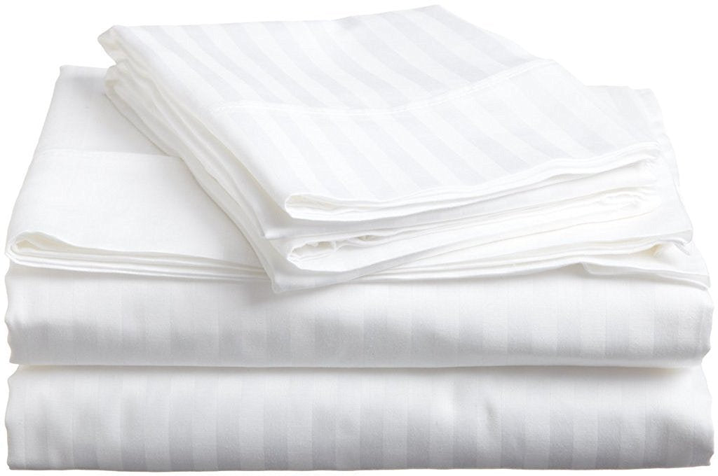 Mlv Linen Bedding Series Sleeper Sofa Bed Sheet Set (Stripe) Egyptian Cotton 500 Thread Count White (Full Size 54'X72'X 5')