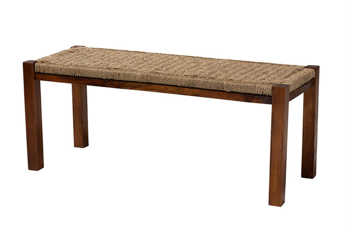 Baxton Studio Hermes Mid-Century Modern Transitional Natural Seagrass And Mahogany Wood Bench