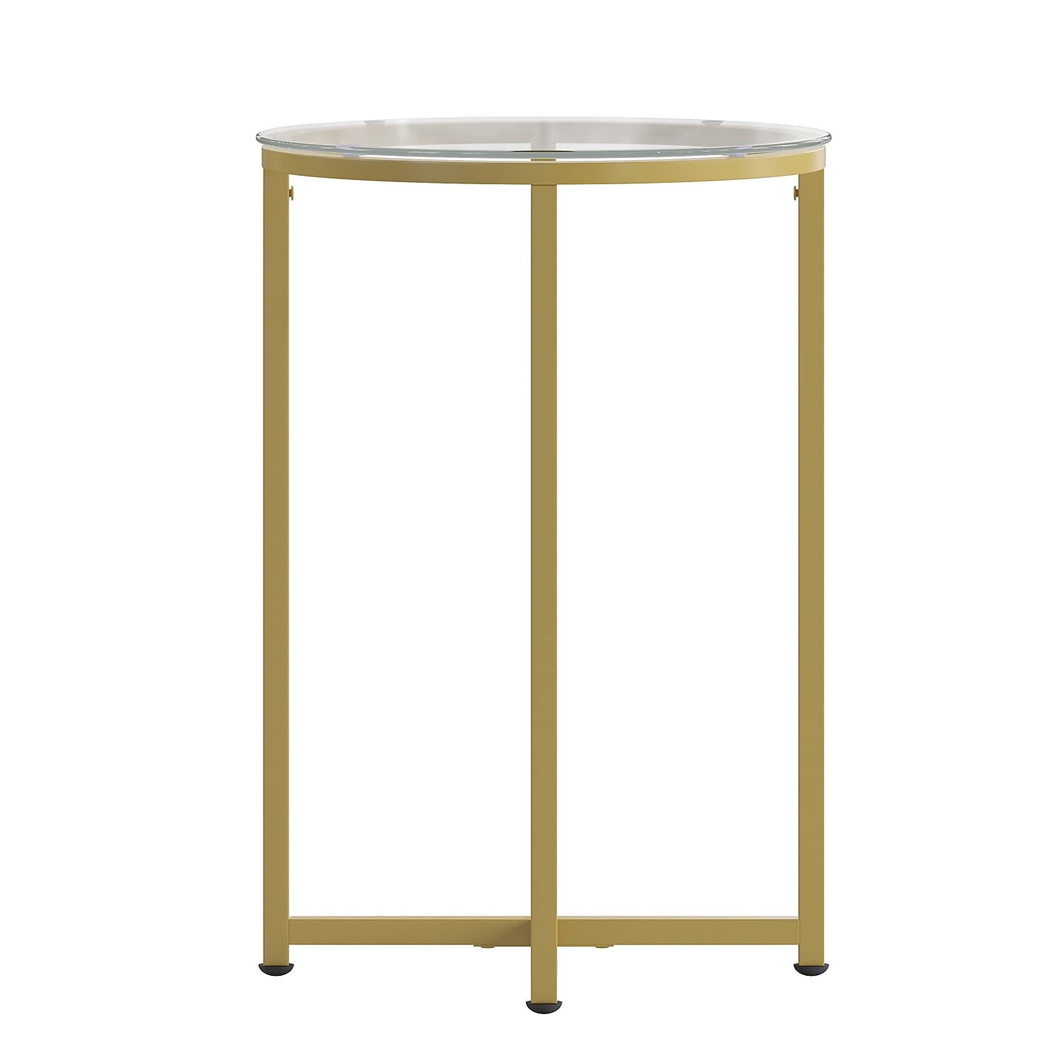 Flash Furniture Greenwich Collection End Table - Modern Clear Glass End Table - Crisscross Brushed Gold Frame