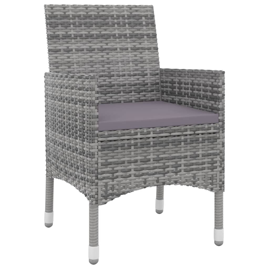 vidaXL 3 Piece Outdoor Dining Set with Cushions - Patio Furniture in Gray Poly Rattan and Black Glass Top, Weather-Resistant & Easy Clean