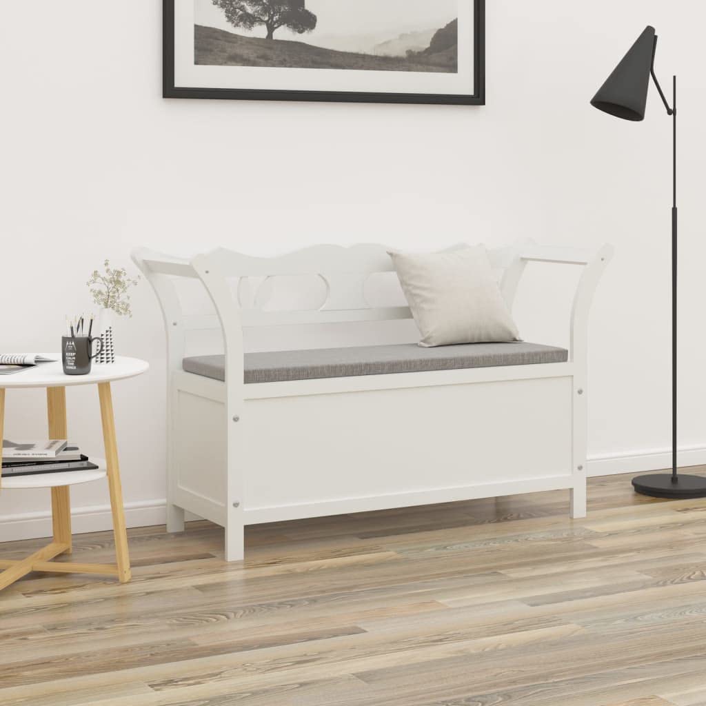 vidaXL Solid Fir Wood White Bench with Backrest and Armrest - Thumbnail 4
