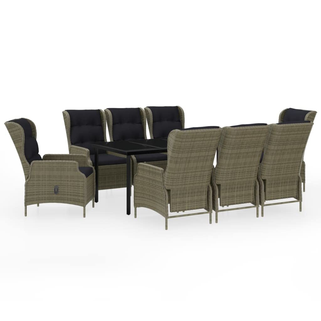 vidaXL Patio Dining Set 9 Piece Garden Outdoor Terrace Balcony Backyard Dining Dinner Dinette Seating Table and Chair Furniture Brown