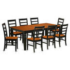 East West Furniture LGPF9-BCH-W 9 Piece Modern Dining Table Set Includes a Rectangle Wooden Table with Butterfly Leaf and 8 Dining Chairs, 42x84 Inch, Black & Cherry