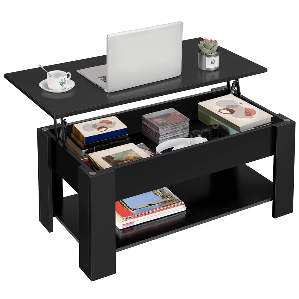 Yaheetech Wooden Coffee Table, Lift Top Coffee Table with Large Hidden Storage Shelf, Lift Tabletop Dining Table for Living Room