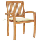 vidaXL Stacking Patio Chairs Set of 8 with Cushions-Made of Solid Teak Wood with Elegant Slatted Design Ideal for Garden, Patio and Dining Room-Comes with Cream Colored Cushions