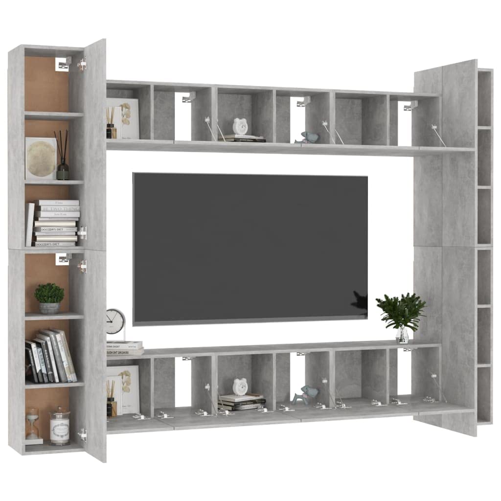 vidaXL TV Cabinet Set 10 Piece Home Living Room Furniture TV Stand HiFi Stereo Cabinet Media Unit Entertainment Center Concrete Gray Engineered Wood