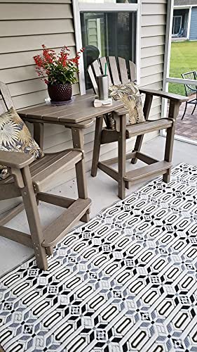 Mad Mats Geometric Outdoor Rug, Reversible Plastic Mat (4' X 6', Moroccan - Grey/White)