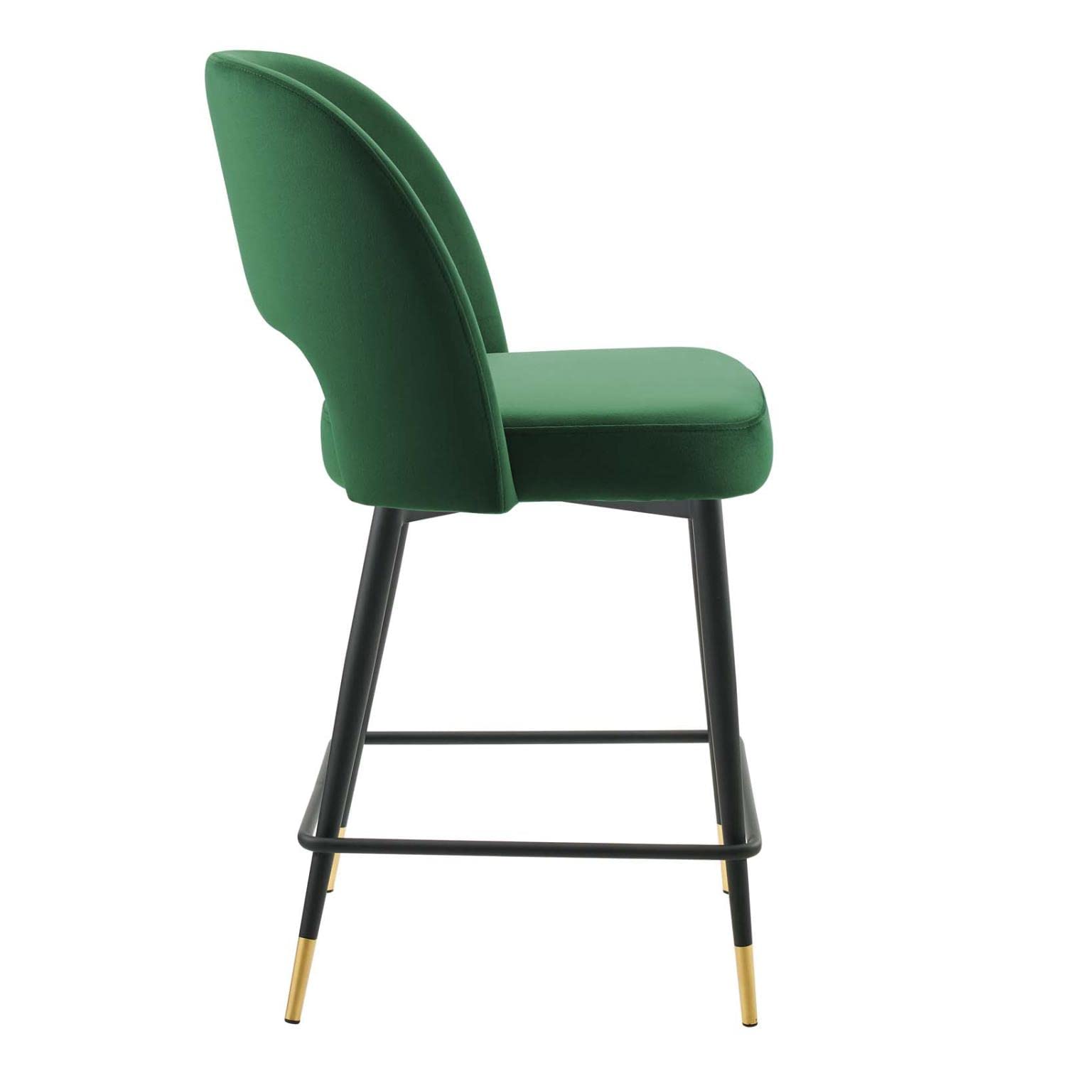 Modway Rouse Performance Velvet Counter Stool in Emerald with Black Legs