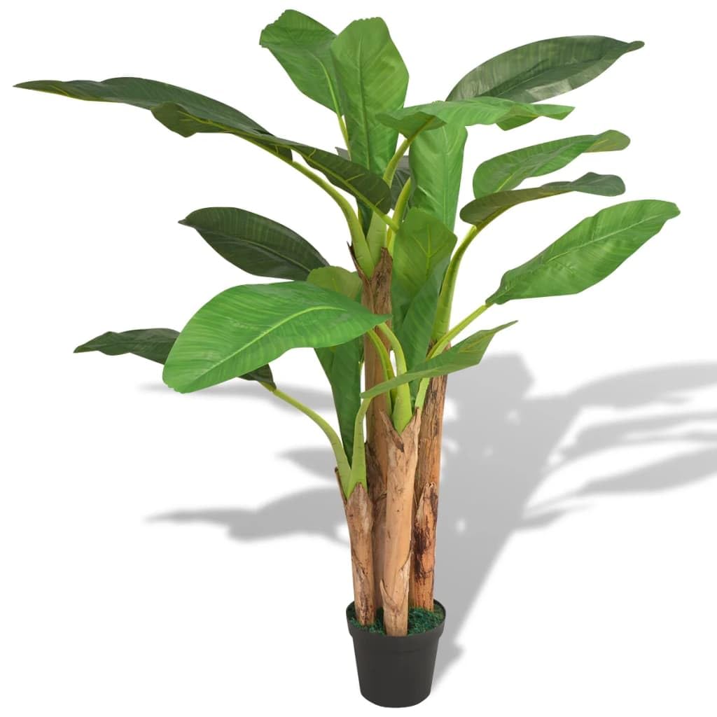 vidaXL Artificial Banana Tree with Pot, Lifelike Indoor Greenery, 68.9&quot; High, 18 Leaves, Real Wood Trunk, Durable Plastic Material - Ideal for Busy Lifestyles, Home or Office Decor