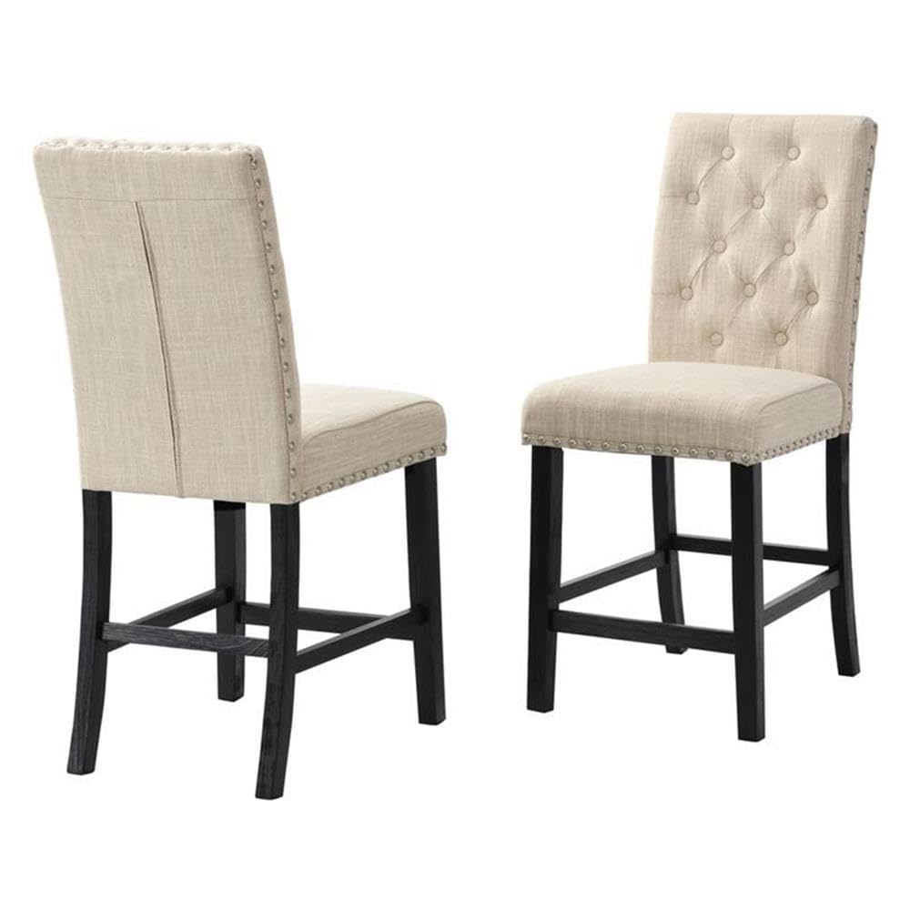 Best Quality Upholstered Beige Linen Fabric Counterheight Chairs (Set of 2)