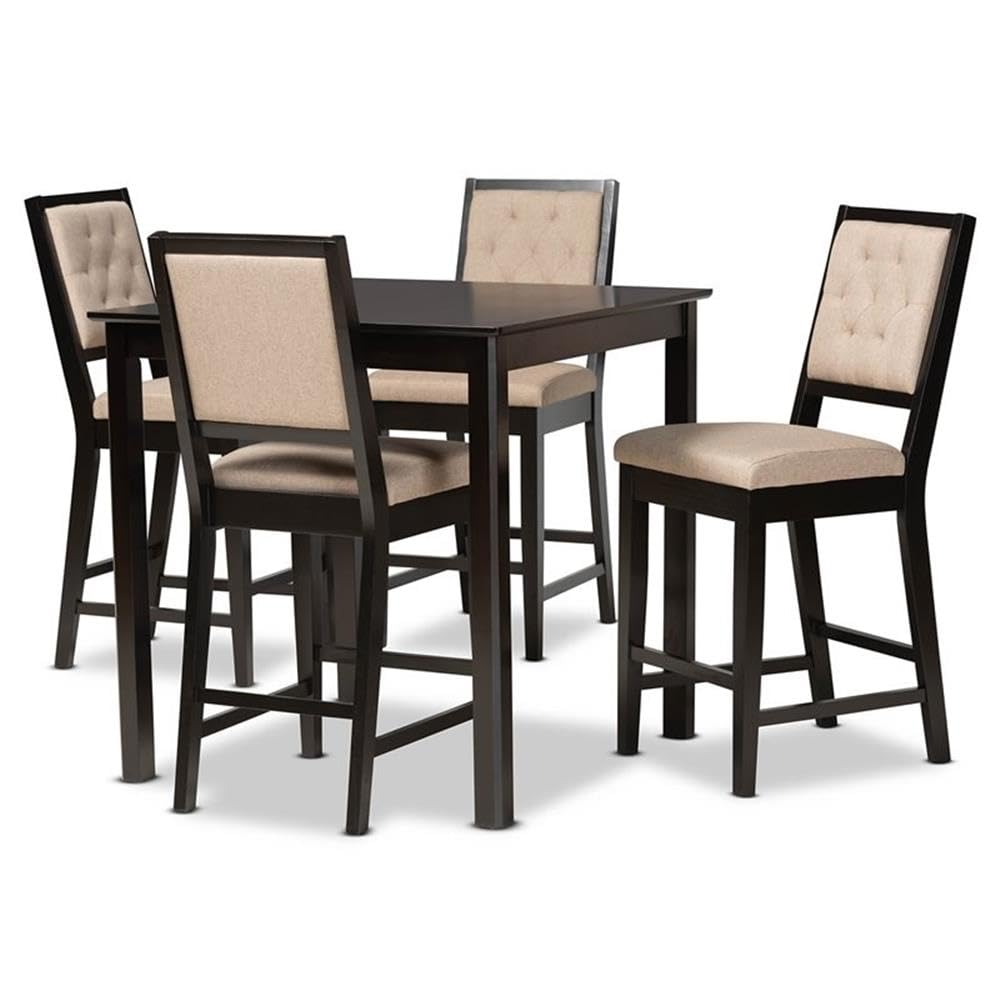 Baxton Studio Gideon Sand and Dark Brown Finished Wood 5-Piece Pub Set