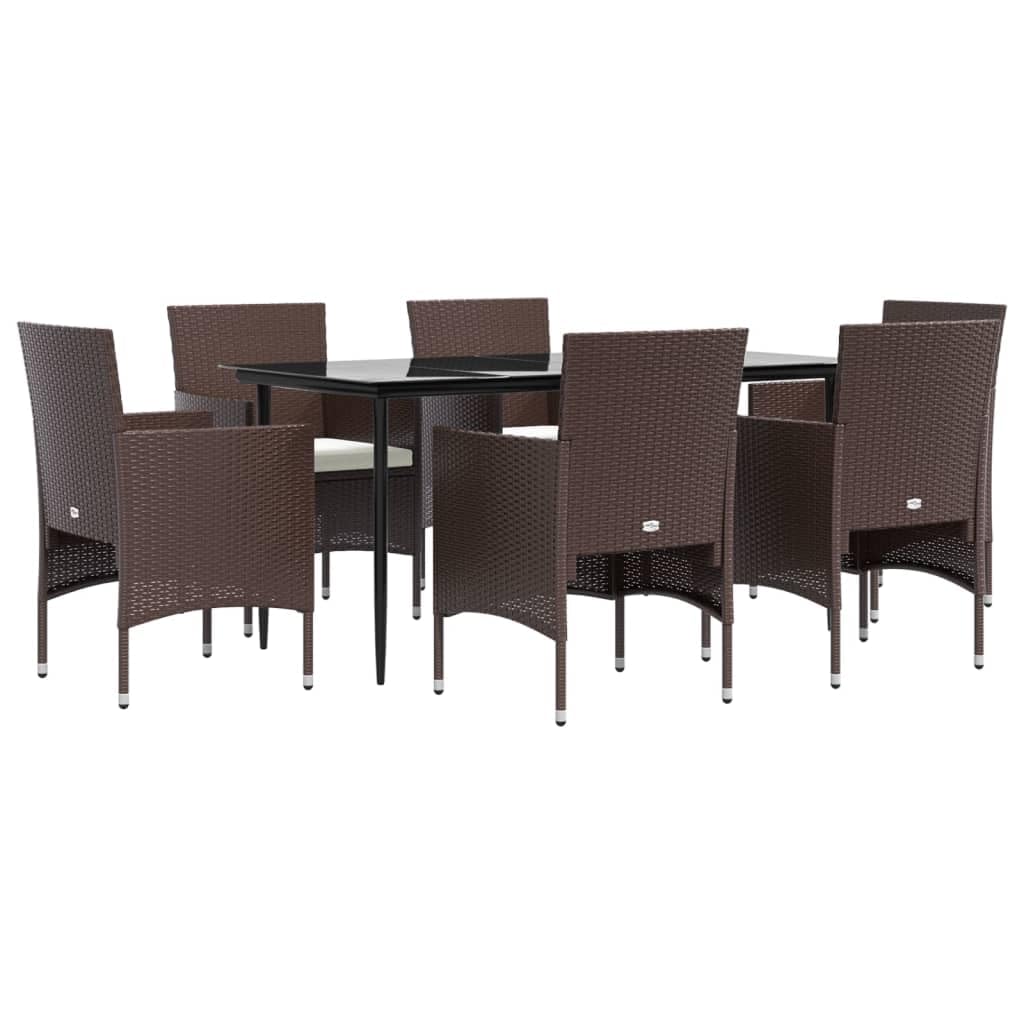 vidaXL 5-Piece Patio Dining Set - Outdoor PE Rattan Chairs and Table with Cushions and Tempered Glass Tabletop - Perfect for Patio, Deck, Poolside or Balcony - Brown and Black