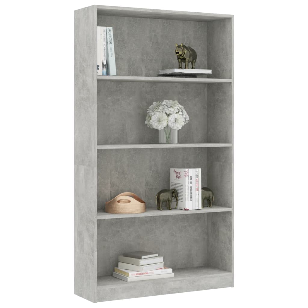 vidaXL 4-Tier Engineered Wood Book Cabinet - Concrete Gray - Functional Storage Solution for Books, DVDs, and Decorative Items