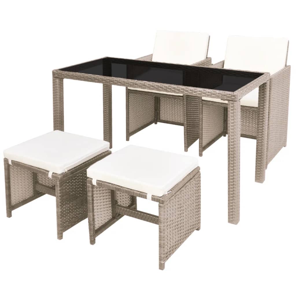 vidaXL Patio Furniture Set 5 Piece, Table and Chair for Garden Balcony Porch, Outdoor Dining Set with Cushions, Stool, Poly Rattan Beige