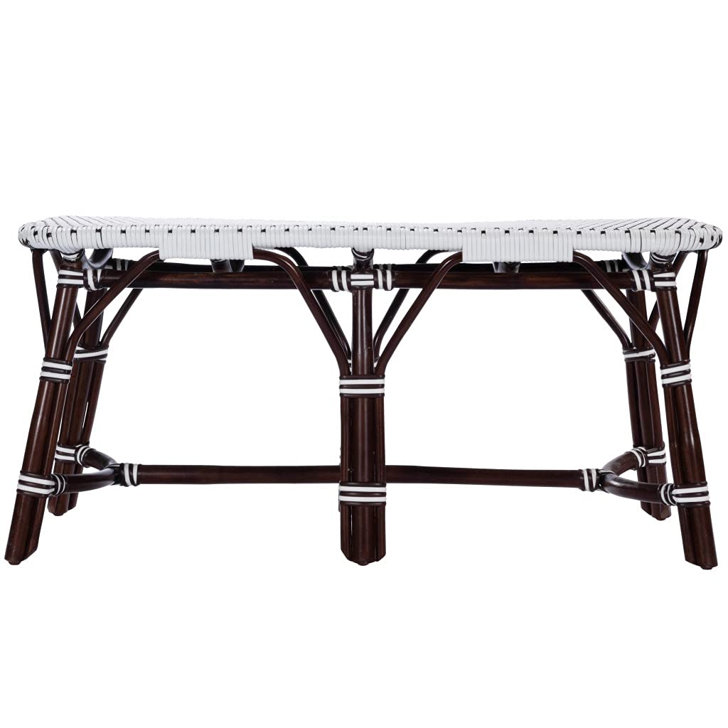 HomeRoots Rattan, Polyurethane Synthetic Rattan Dark Brown and White Rattan Bench