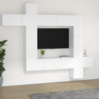 vidaXL TV Cabinet Set 9 Piece Living Room Entertainment Center Wall Mounted Floating Media Unit Furniture Set White Engineered Wood