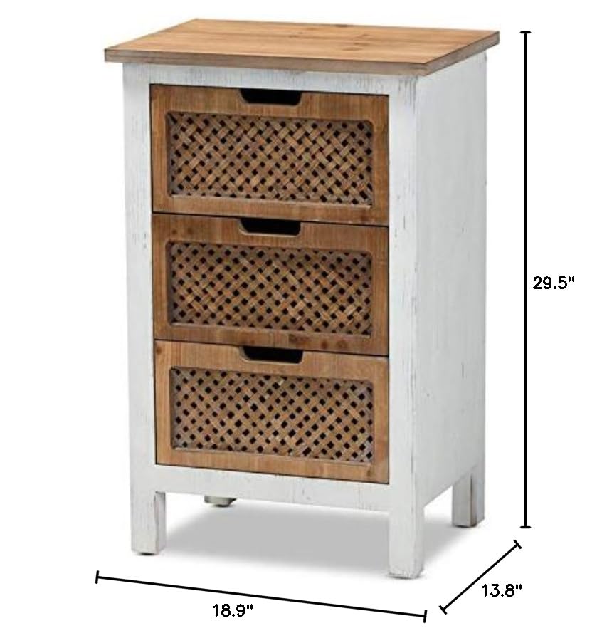 Baxton Studio White and Oak Brown Finished 3-Drawer Wood Storage Chest