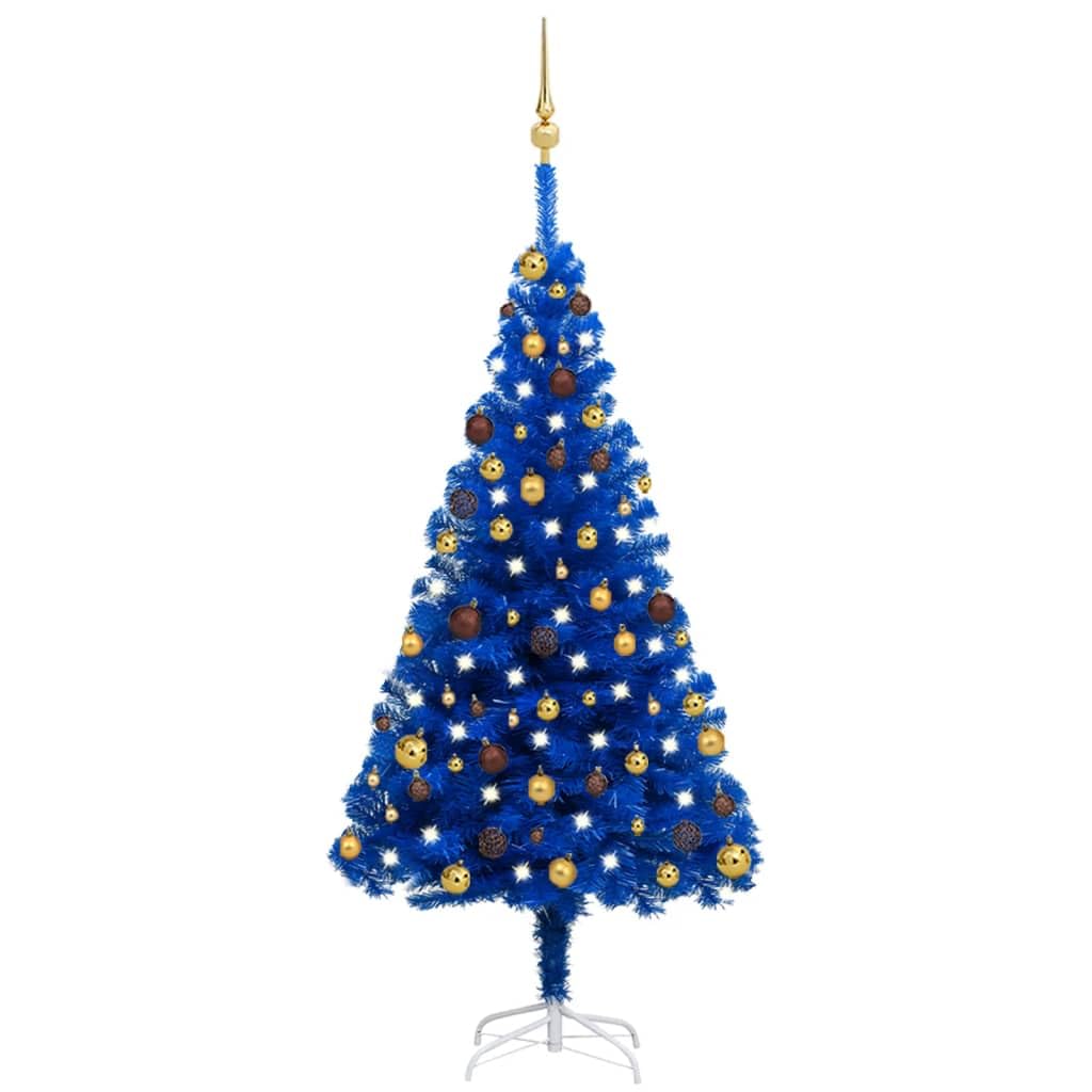vidaXL Pre-Lit Artificial Christmas Tree with Ball Set – Unique Blue PVC Festive Decor, 59.1&quot; High with Energy-Efficient LED Lights – Includes Stand