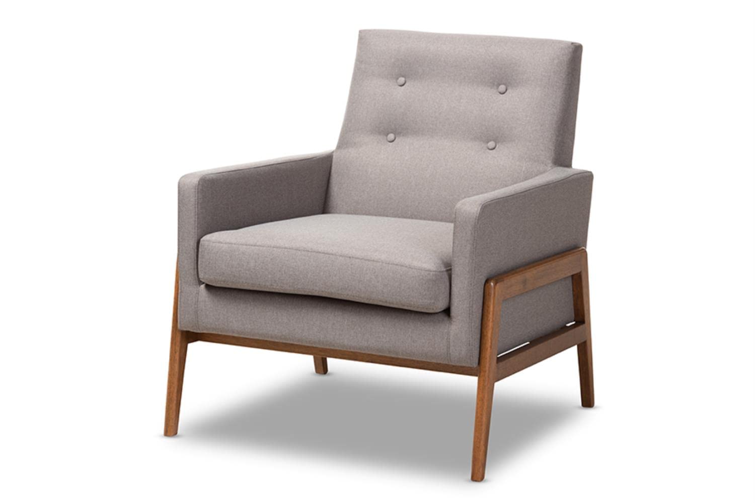Baxton Studio Perris Mid-Century Modern Light Grey Fabric Upholstered Walnut Finished Wood 3-Piece Living Room Set