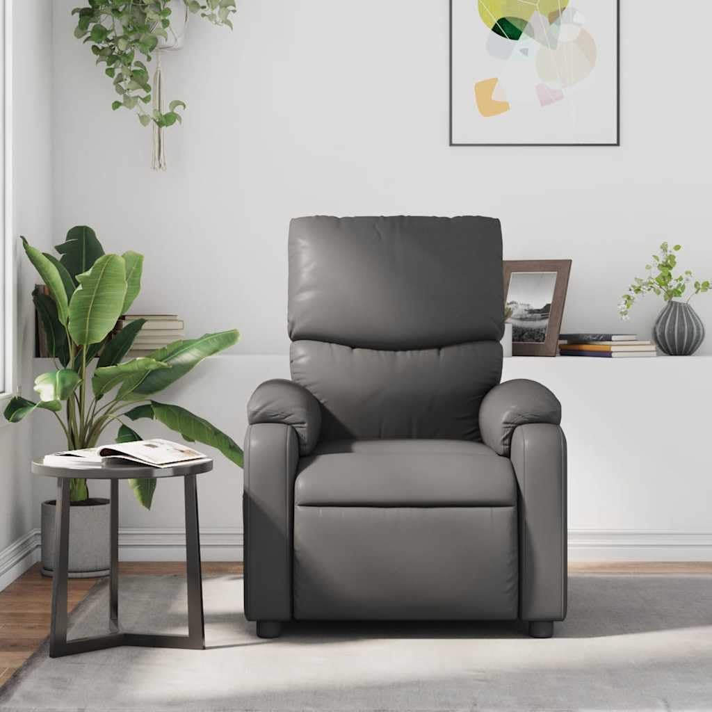 vidaXL Leather Massage Recliner Chair for Living Room, Home Theater, 6-Point Vibration Massage, Adjustable Back & Footrest, Side Pocket, Gray