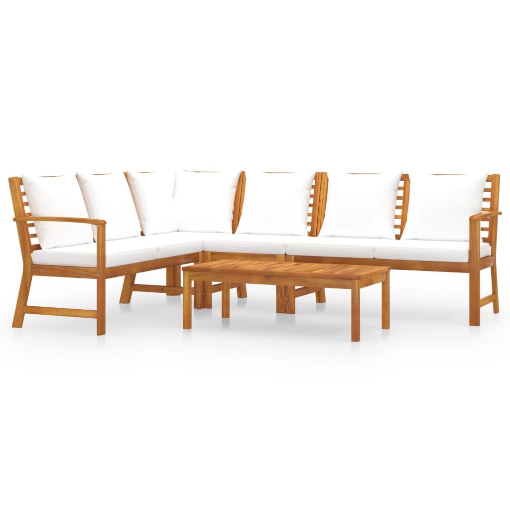 vidaXL Patio Lounge Set - Strong Acacia Wood, Stylish Slatted Design, Comfortable Padded Cushions, Cream Color, 4 Piece Set Incl
