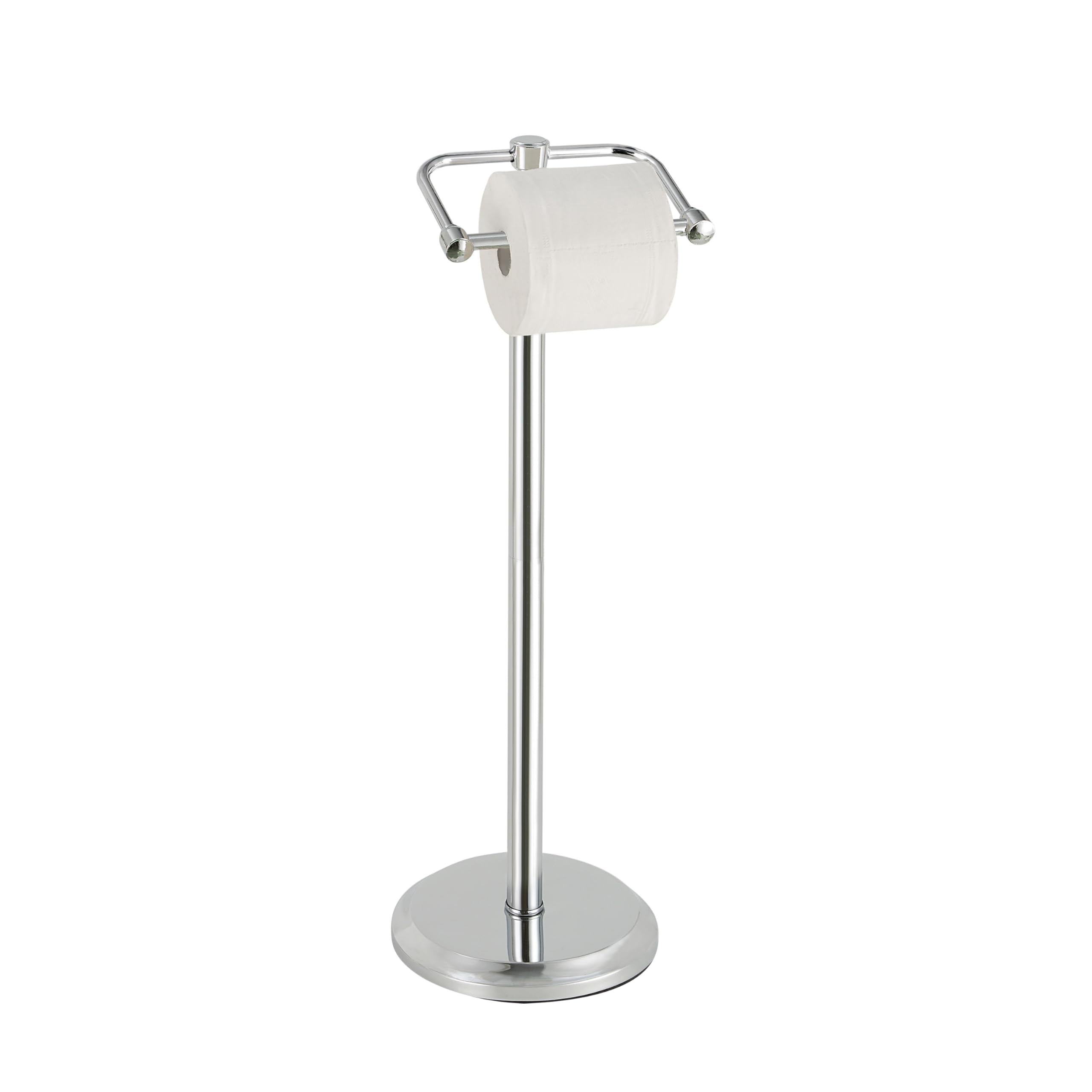 SunnyPoint Free Standing Toilet Paper Holder - Bathroom Tissue Stand with Weighted Base, Holds Jumbo & Standard Rolls (Chrome)