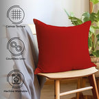 Cotton Canvas Throw Pillow Covers By Encasa Pack Of 2 Red 26'X26' No Insert With Hidden Zipper | Decorative Cushion Covers For