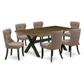 East West Furniture X677Si648-7 7 Piece Dining Set Consist Of A Rectangle Dining Room Table With X-Legs And 6 Coffee Linen Fabric Upholstered Parson Chairs, 40X72 Inch, Multi-Color