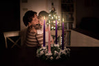 Silver Ribbon Christmas Advent Wreath - Advent Season Centerpiece D  Cor - Advent Candle Holder And X-Mas Candles Decorations -