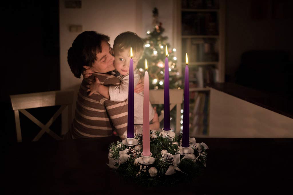 Silver Ribbon Christmas Advent Wreath - Advent Season Centerpiece D  Cor - Advent Candle Holder And X-Mas Candles Decorations -