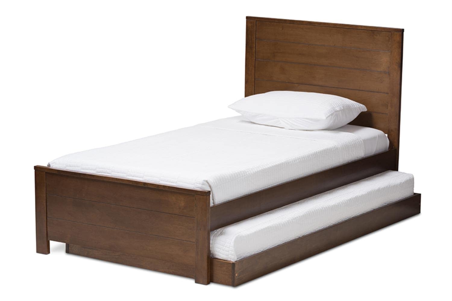 Baxton Studio Catalina Modern Classic Mission Style Brown-Finished Wood Twin Platform Bed with Trundle Brown/Twin//Medium Wood/Mission/Rubber Wood/Poplar/LVL