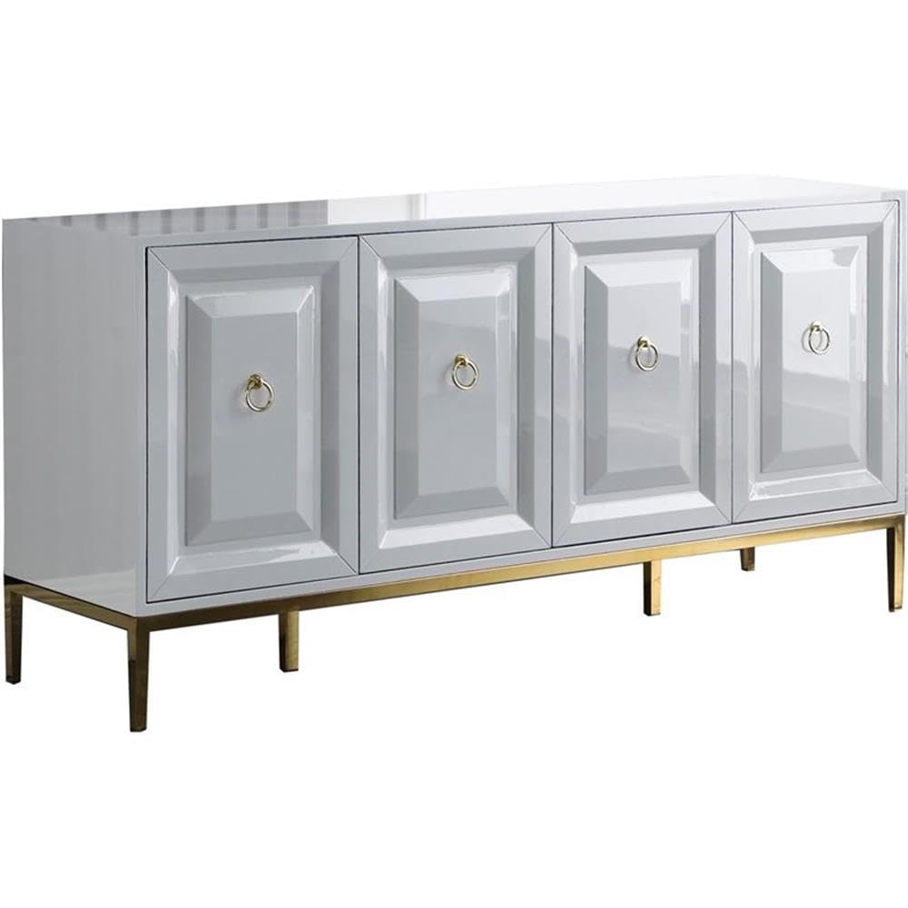 Best Master Furniture Tatiana High Gloss Lacquer Sideboard/Buffet With Gold Trim, White