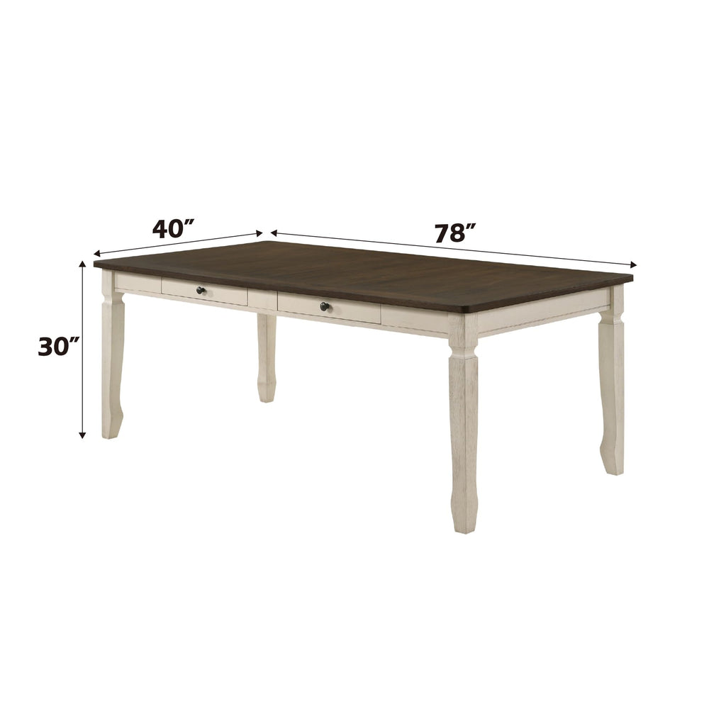Acme Fedele 2-Drawer Rectangular Wooden Dining Table in Weathered Oak and Cream