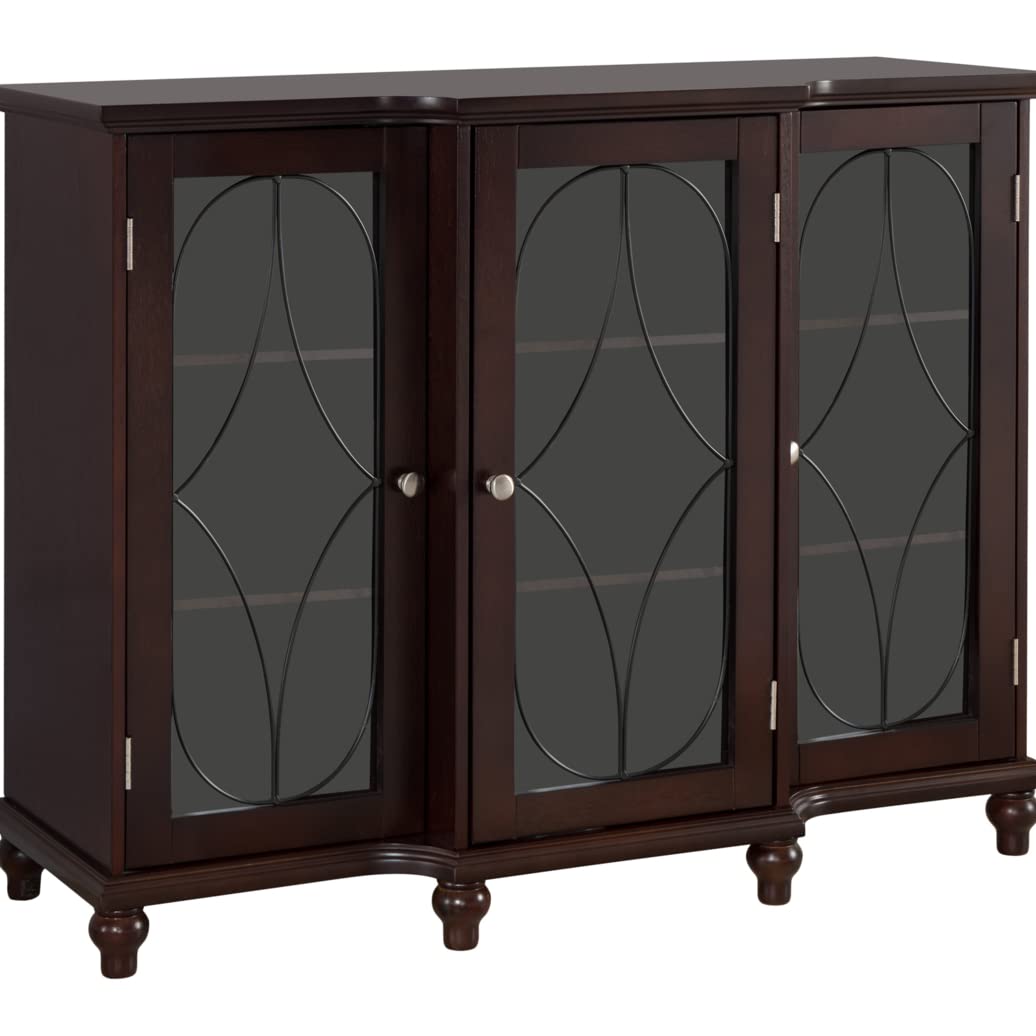 Pilaster Designs Logan Cherry Wood Contemporary Sideboard Buffet Console Table with Glass Cabinet Doors and Adjustable Storage Shelves