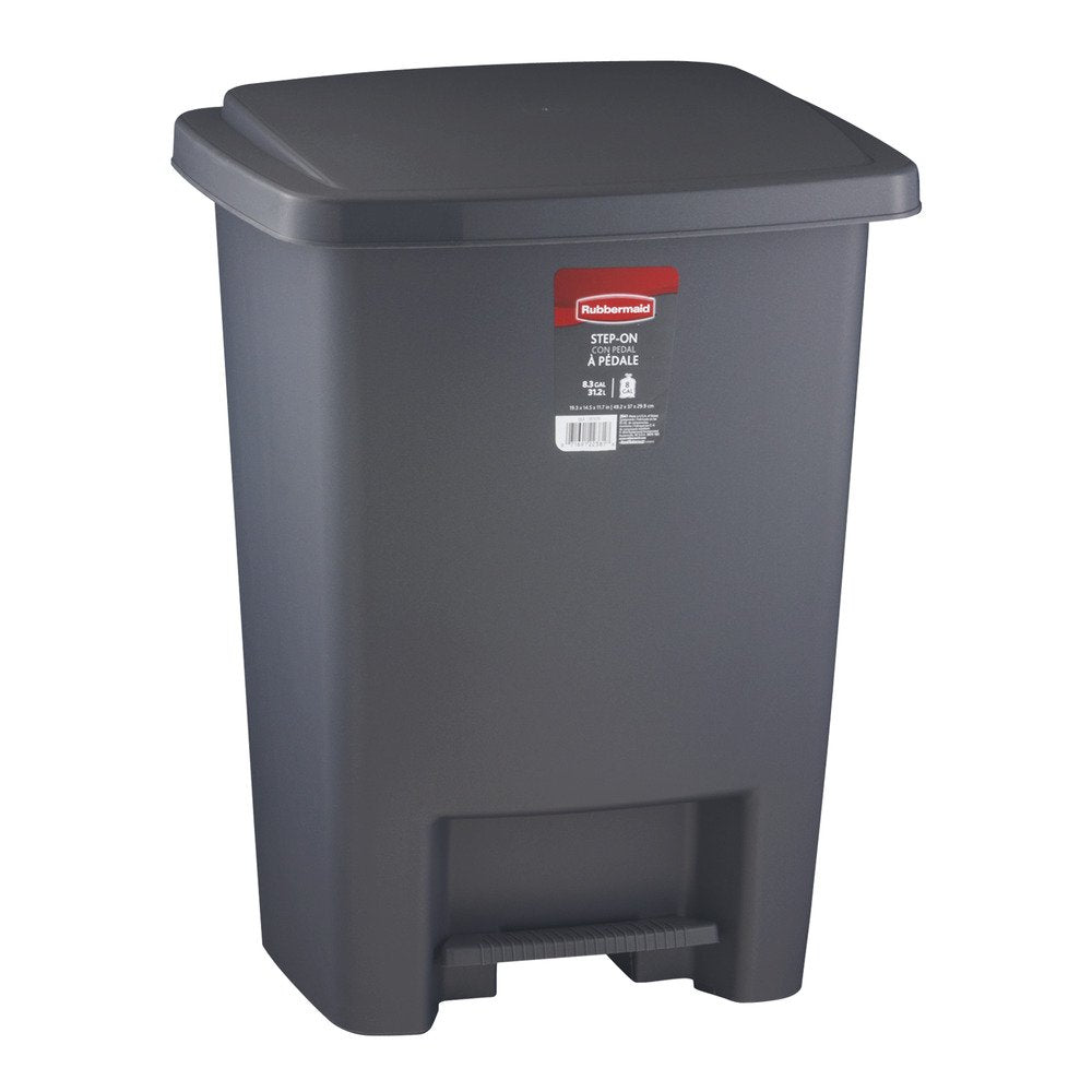 Rubbermaid Step-On Trash Can With Lid, 8.25-Gallon, Gray, Easy Clean Wastebasket For Home/Kitchen/Bedroom/Office