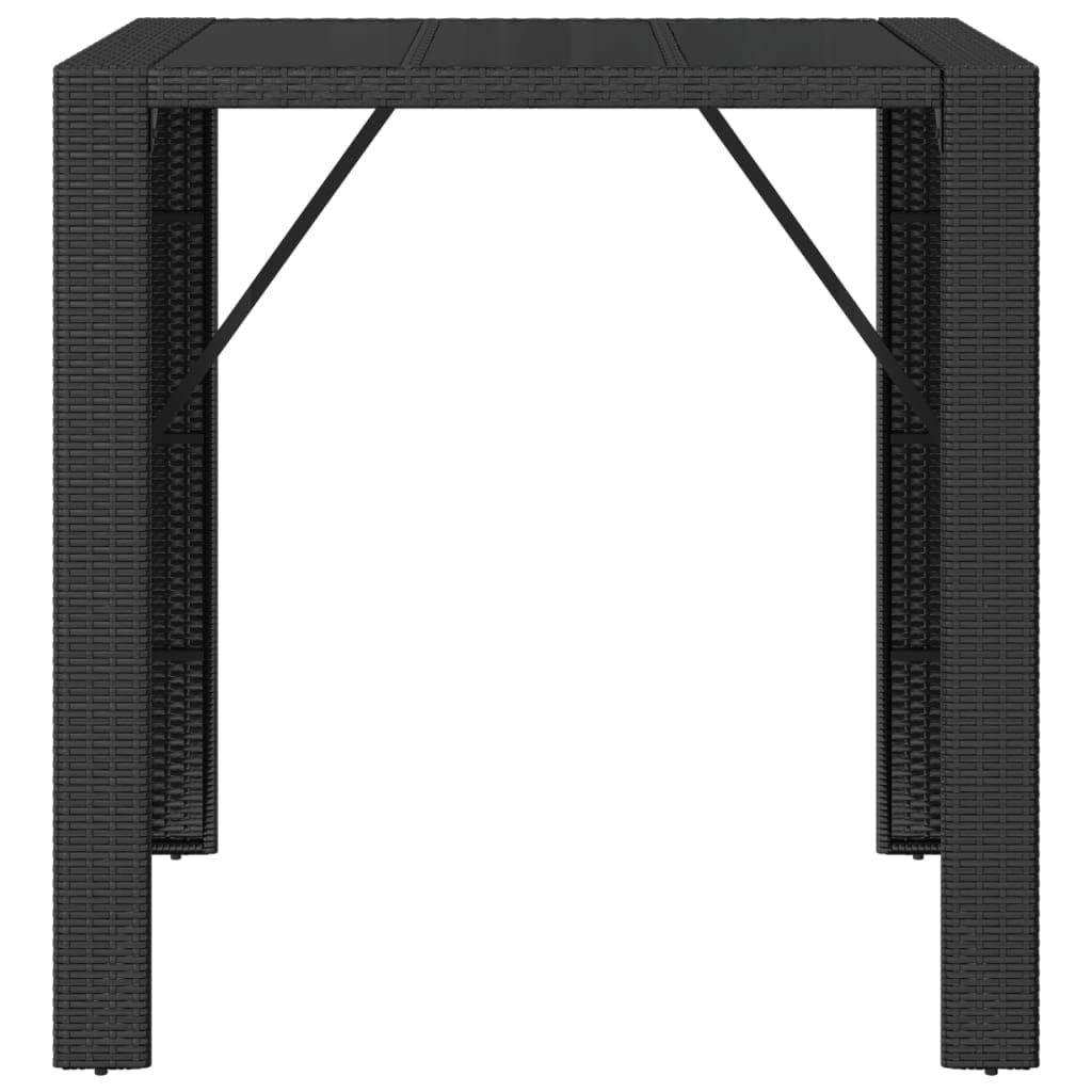 vidaXL Black Bar Table with Glass Top, Weather Resistant Poly Rattan & Sturdy Steel Frame, Easy to Clean Tempered Glass Tabletop - Ideal for Garden, Patio, Pub - 41.3"x31.5"x43.3" Dimensions