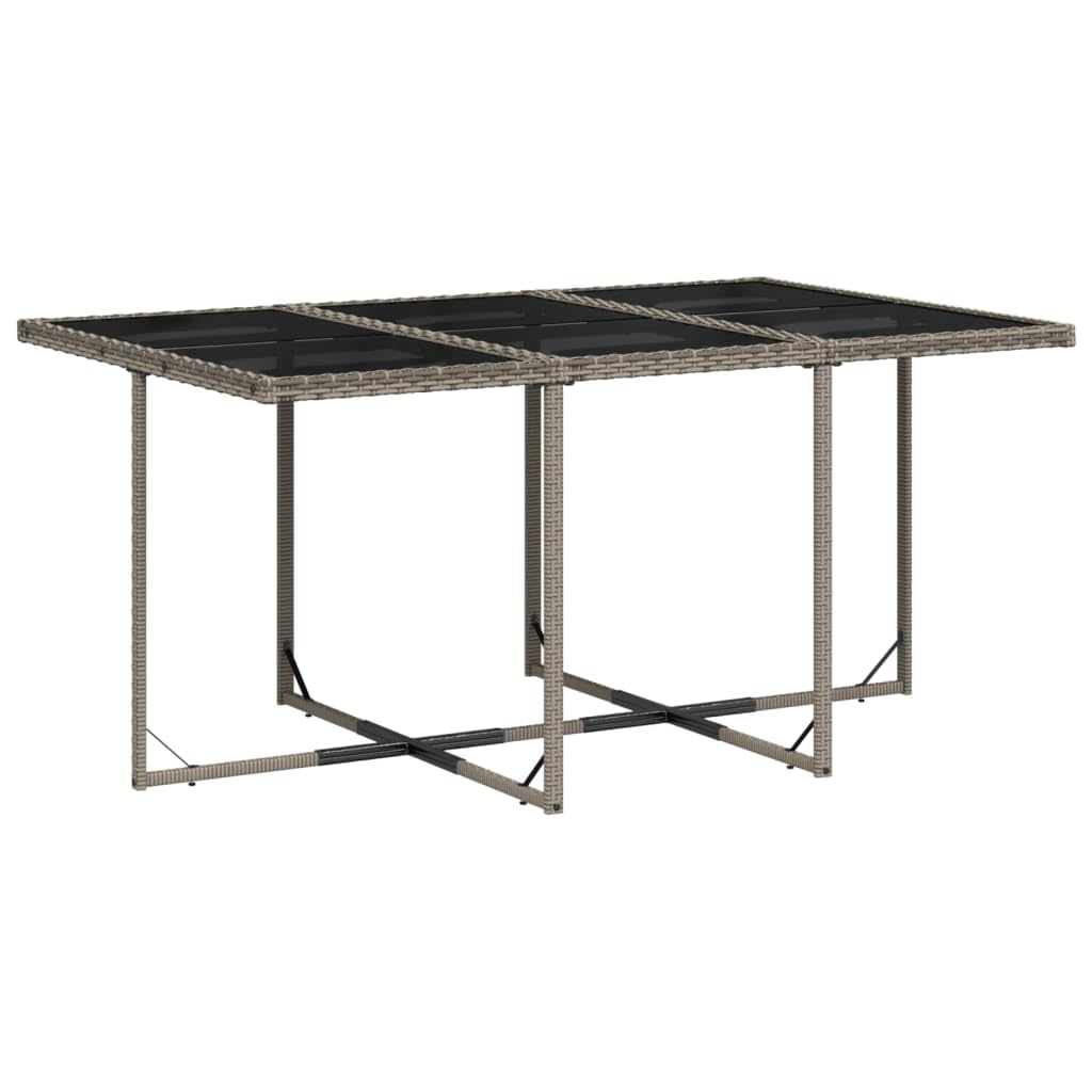 vidaXL - 11 Piece Patio Dining Set/Outdoor Furniture Set with Cushions - Gray Poly Rattan, Rectangular, Tempered Glass Tabletop, Cushioned Chairs, Garden/Balcony/Backyard.