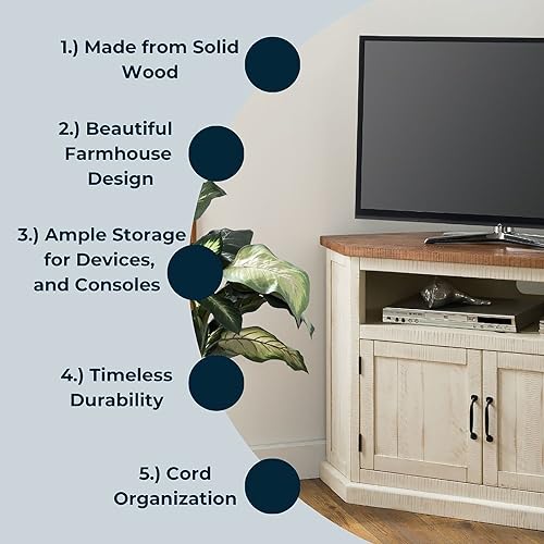 Martin Svensson Rustic Solid Wood Tv Stand - Antique White And Honey Tobacco Finish - Hexagonal Shape And Farmhouse Design Entertainment Center With Shelves Included