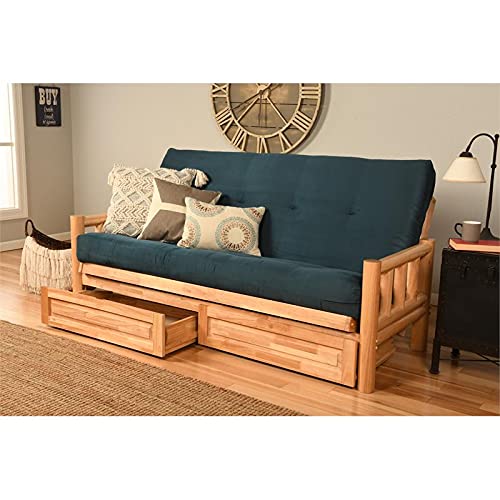 Kodiak Furniture Lodge Storage Futon with Suede Fabric Mattress in Natural/Blue