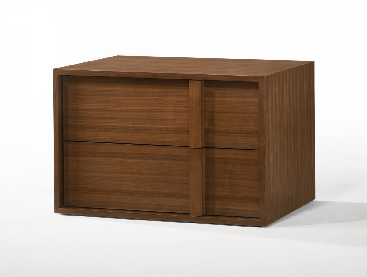 HomeRoots Veneer, Solid Wood Modern Walnut Nightstand with Two Integrated Drawers