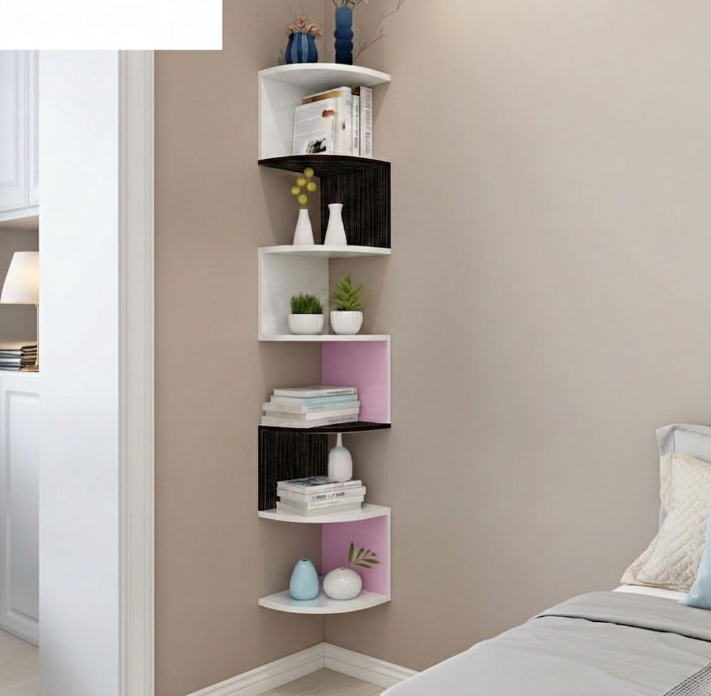 HIURYD Zig Zag Engineered Wood Floating Corner Rack Shelves for Living and Bedroom Decoration (MDF Medium Density Fiber) Corner
