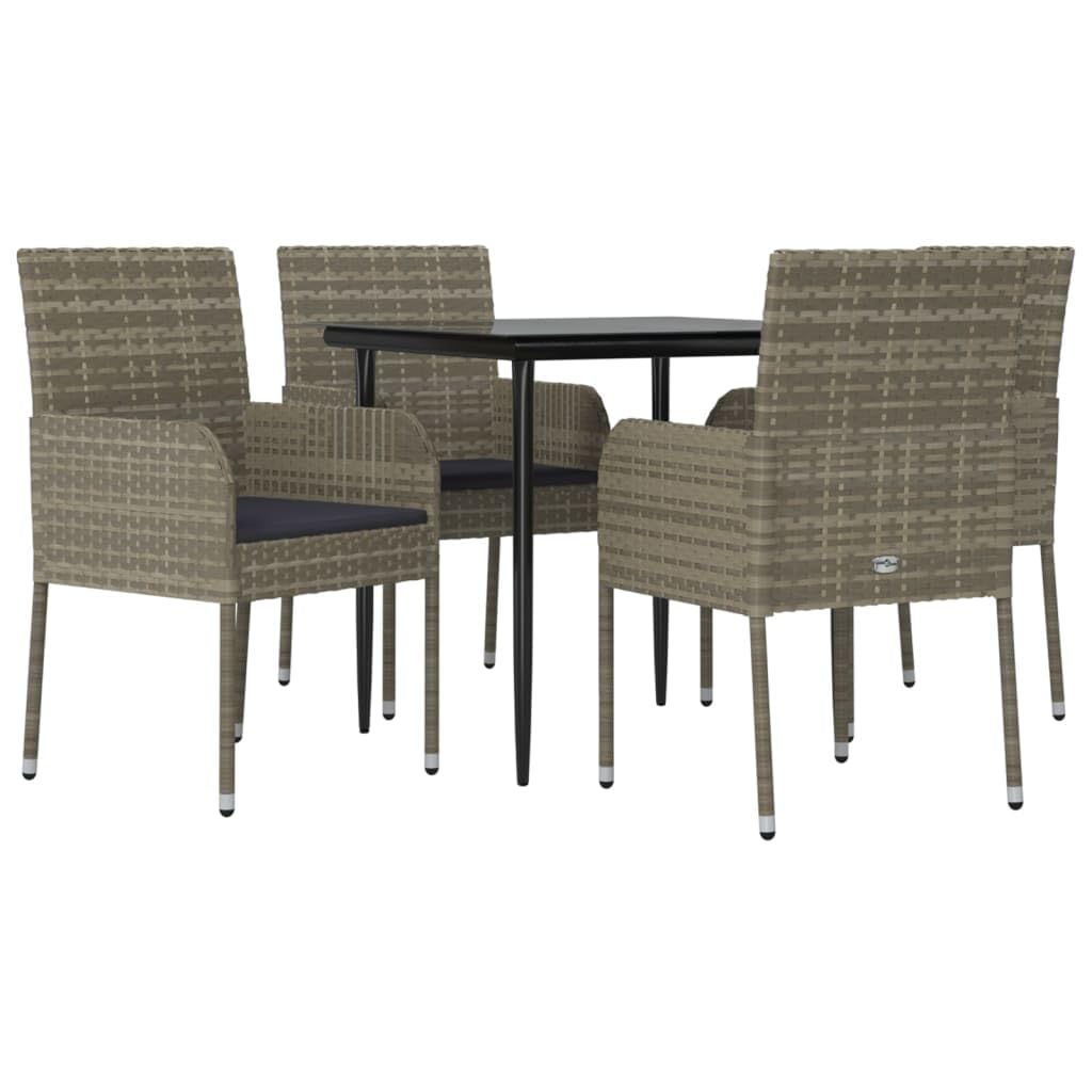 vidaXL 5-Piece Patio Dining Set - Outdoor Table and Chairs Ensemble with Weather-Resistant Poly Rattan in Black and Gray - Includes Cushions, Onesize