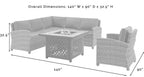 Crosley Furniture Bradenton 5-Piece Wicker Outdoor Sectional Sofa Patio Furniture Set with Fire Pit Table, Brown with Sangria Cushions